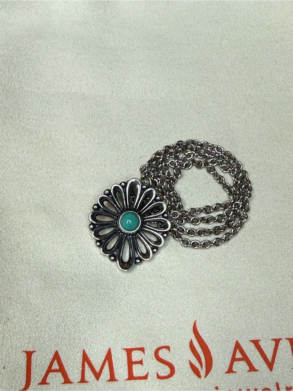James Avery Silver Flower Pendant Necklace with Turquoise Center
